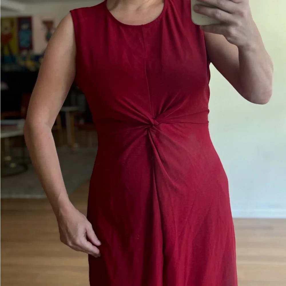 Mango Size 6 Elegant Figure Flattering Midi Burgundy Wine Maroon Tank Dress